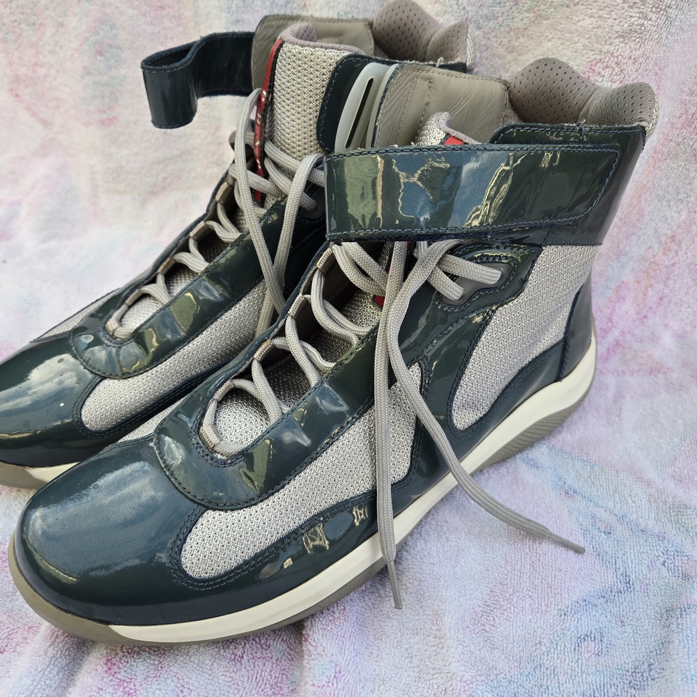 Prada Green and Gray High Top Sneakers